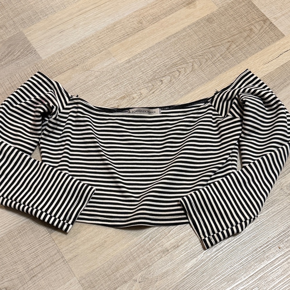 Black and White Striped Off-Shoulder crop Top